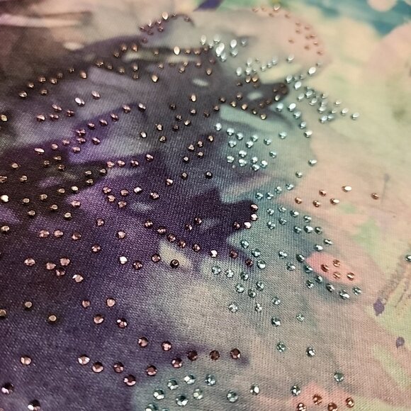 chicos size 1 M Blue Floral Shirt Top Lace Sleeves - Picture 2 of 7